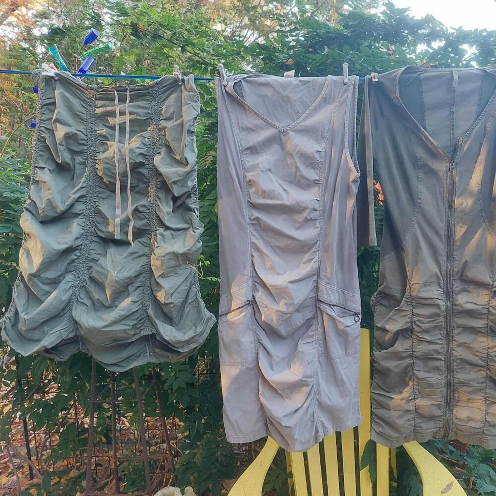 A lot of three cotton XCVI ruched dresses plus ankle length skirt - M/L